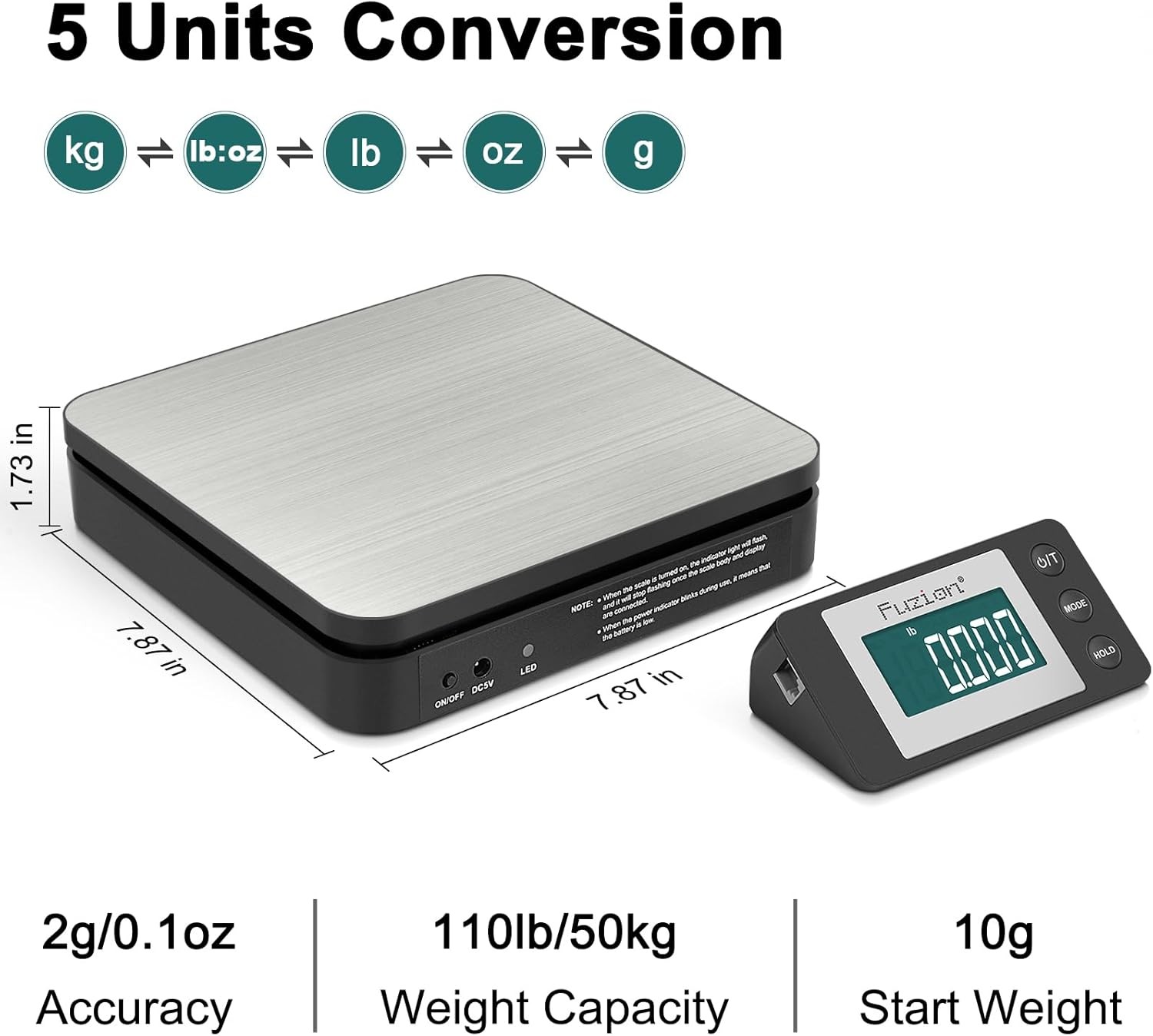 Fuzion Shipping Scale - Wireless Postal 110LB x 110LB/Wireless, Black gallery