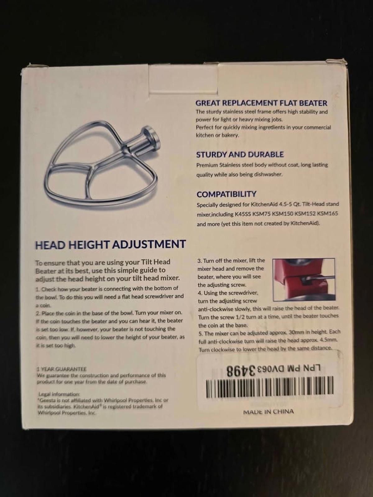 Polished Stainless Steel Flat Beater for KitchenAid 4.5-5 Qt Tilt-stand Mixer gallery