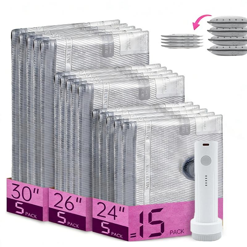 Cordless 2026 Travel Vacuum Bag Set with Rechargeable Air Pump 15 Pack gallery