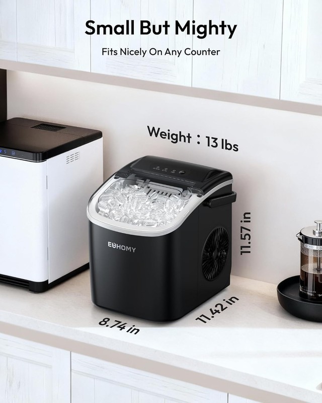 EUHOMY Countertop Ice Maker Machine with Handle, 26lbs in 24Hrs, 9 Ice Cubes Rea gallery