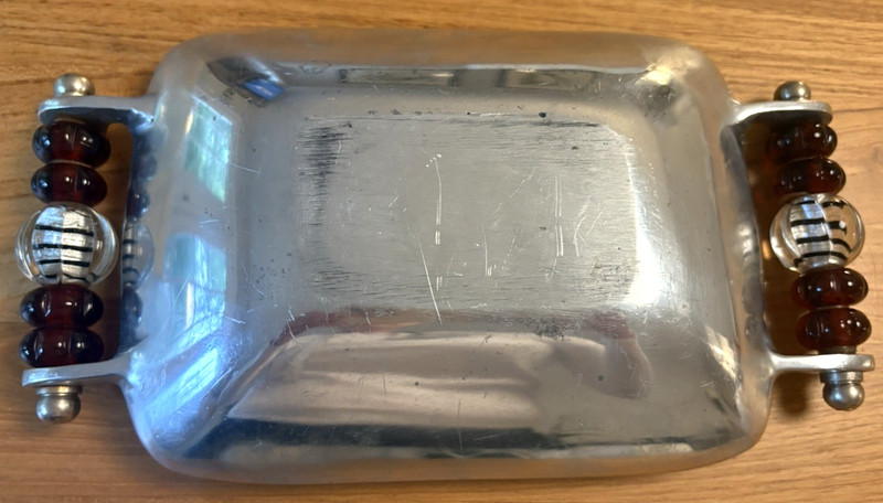 Stainless Steel Beaded Handle Serving Tray Bowl Rectangular Jewelry Dish 10.5" gallery