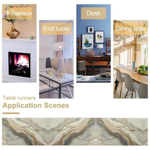 Marble Table Runner White Golden Grey Striped Rustic 13x36in Marble-grey gallery