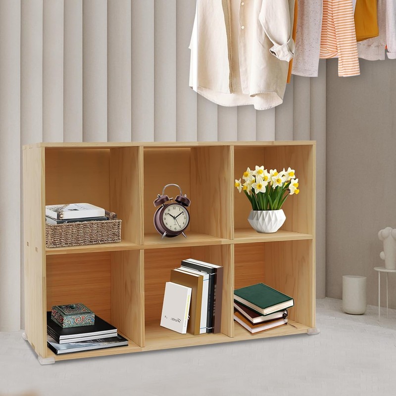 Solid Wood Bookcase 6-Cube Shelf, Convertible Vertical/Horizontal Storage Unit, gallery