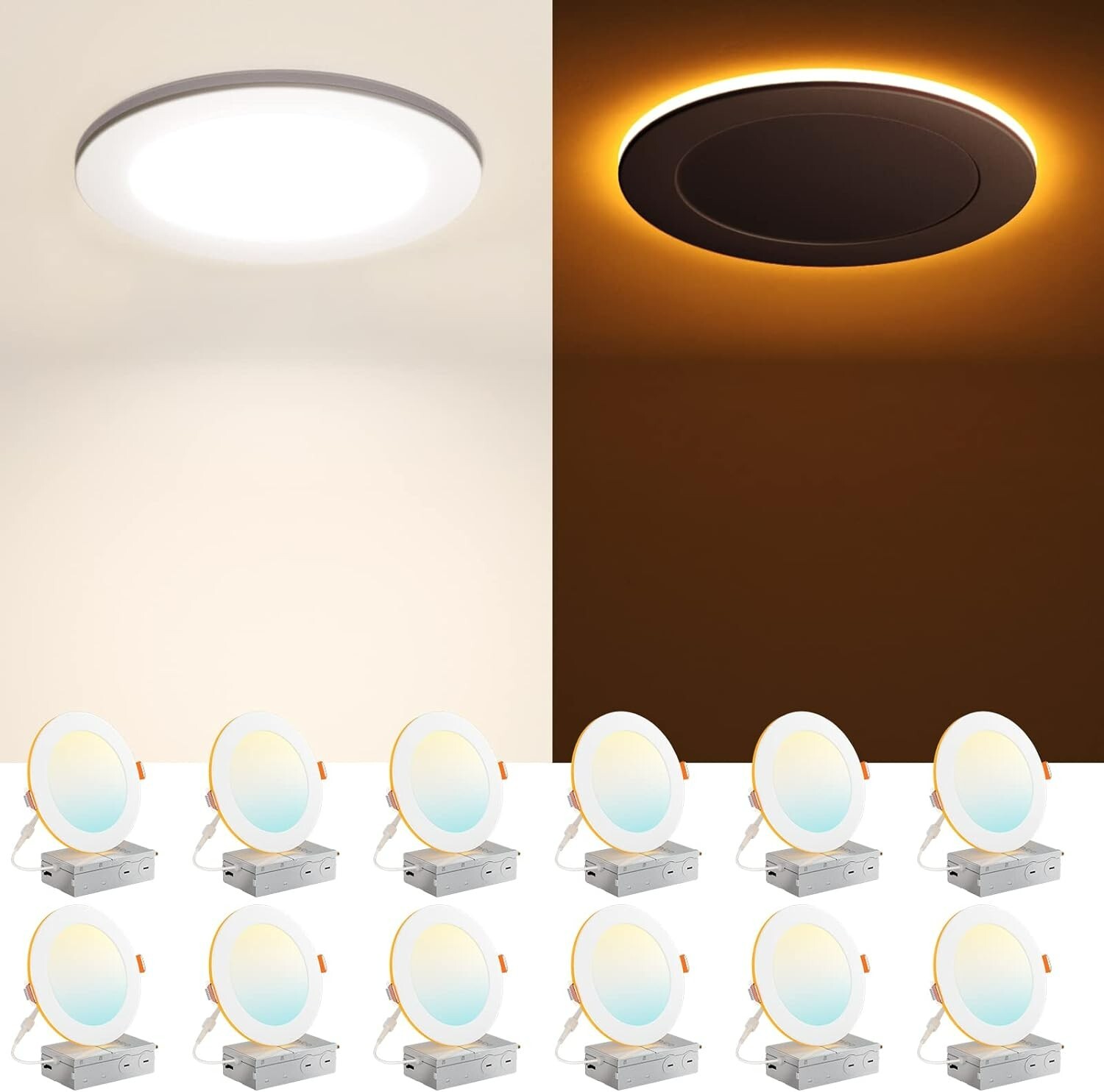 12 Pack 6 Inch 5CCT LED Recessed Ceiling Light with Night Light 2700K-5000K gallery
