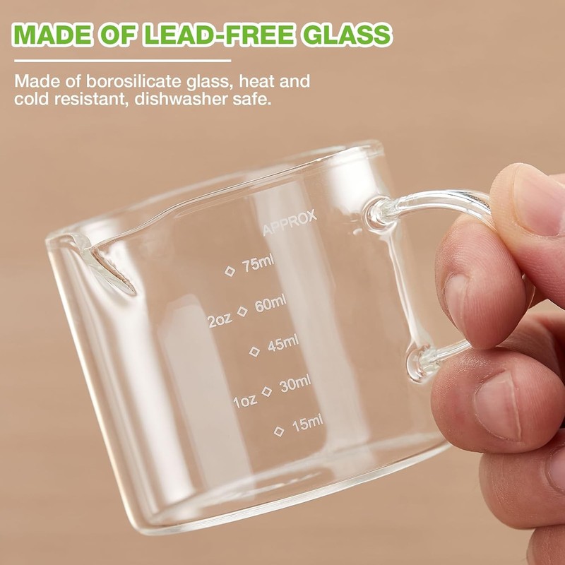 2 Pack Measuring Cups, 75ML Espresso Cups with Handle, Espresso Shot Glasses ... gallery