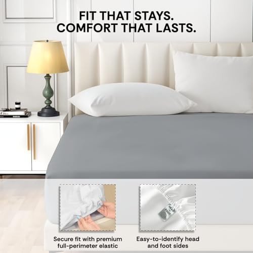 100% Egyptian Cotton Fitted Sheet Only, 800 Thread Count Twin XL Light Gray gallery