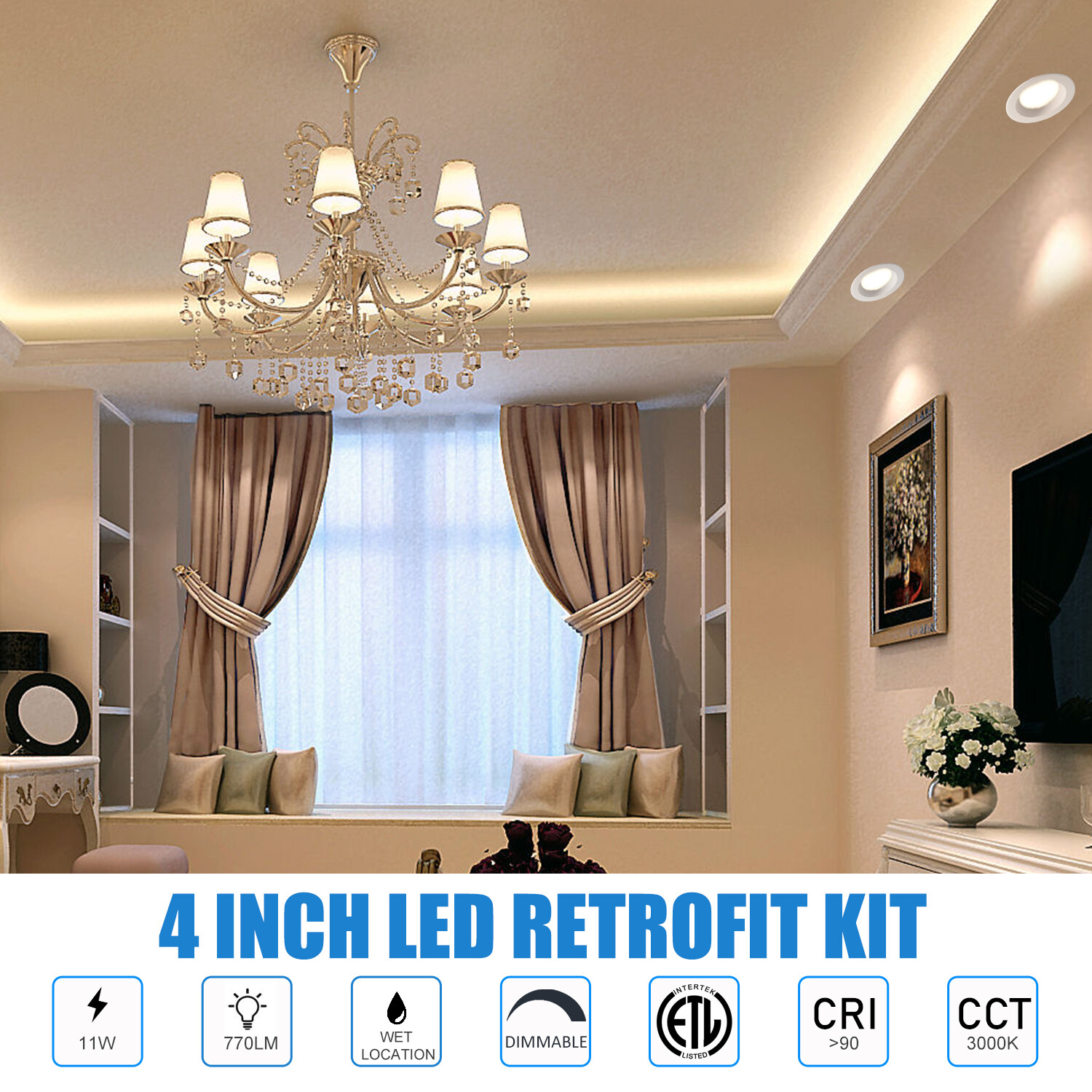 MingBright 12Pcs 4Inch LED Baffle Recessed Dimmable Light Retrofit Downlight E26 gallery