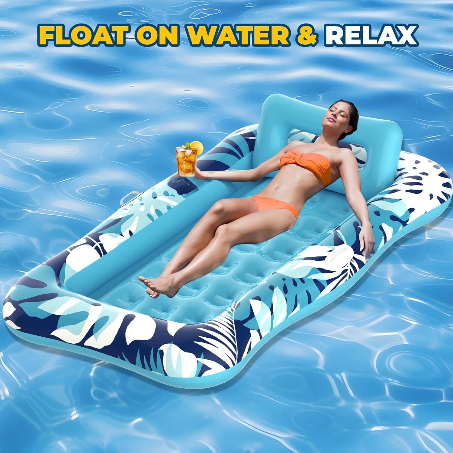 76"x48" XL Inflatable Tanning Pool Lounger with Pillow 4 in 1 Water Float gallery