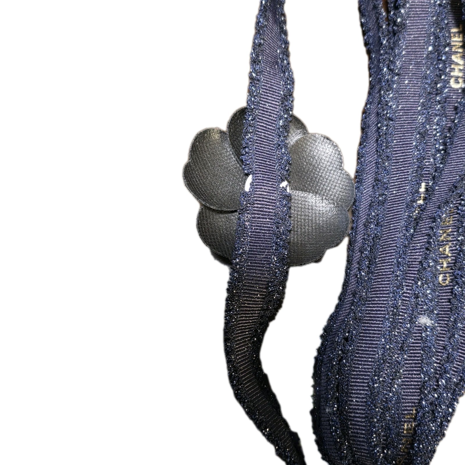 Chanel Ribbon & 3D Flower 75in Navy Blue / Gold gallery