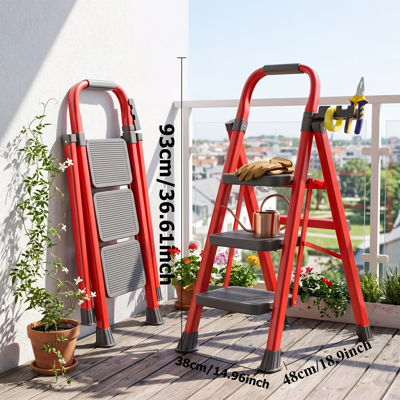 Folding Step Ladder, Heavy Duty Anti Slip Steel Stool, 490lb Capacity Home gallery