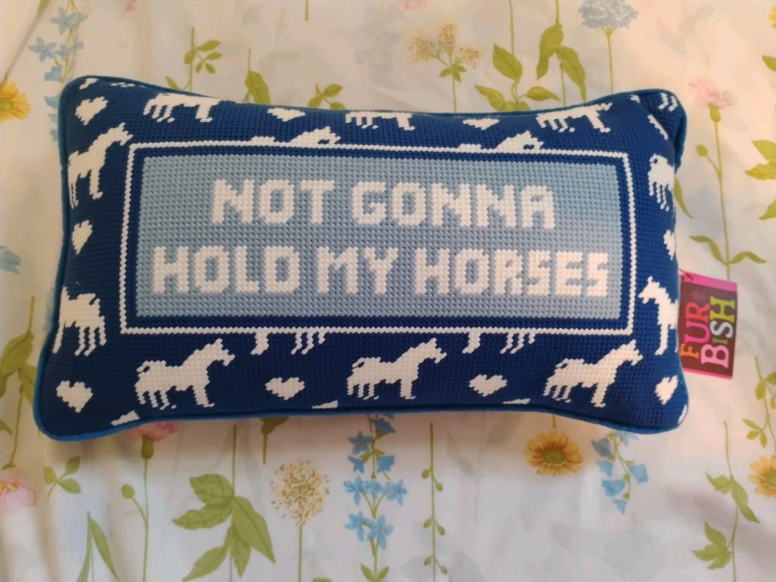 Furbish Studio Needlepoint Pillow Not Gonna Hold My Horses New gallery