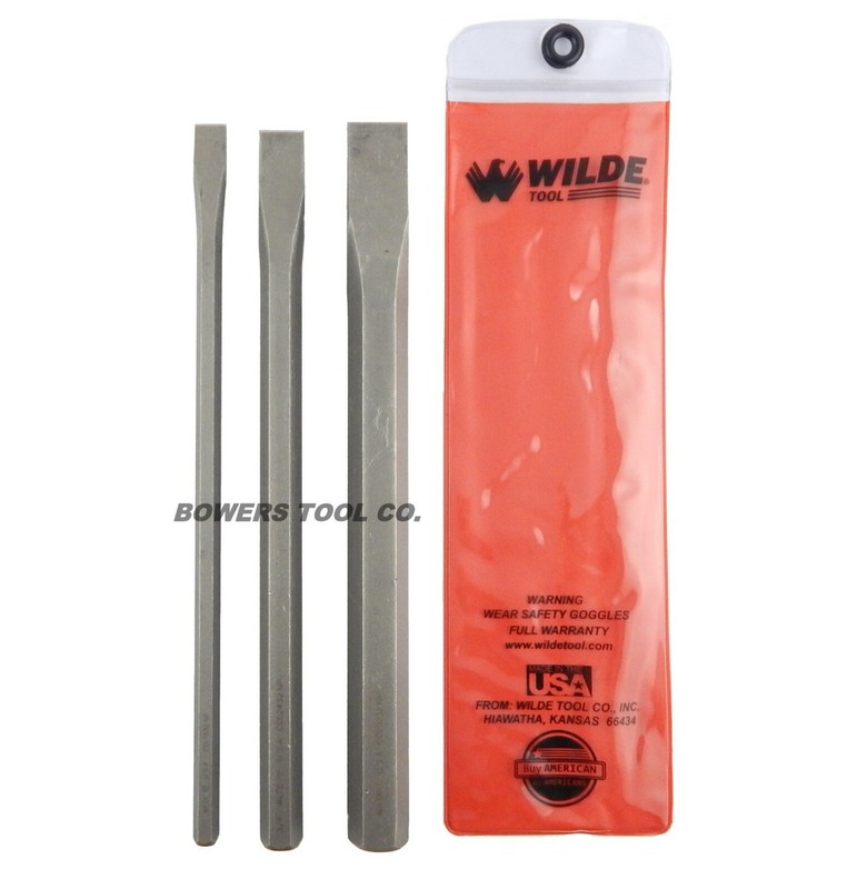 Wilde Tool 3pc 12in. Extra Long Cold Chisel Set 1/2 3/4 & 1” Cut Made in USA gallery