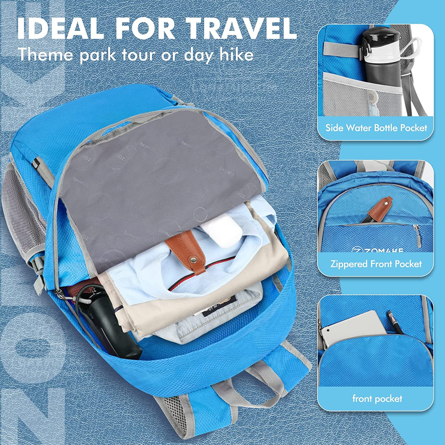Lightweight Packable Backpack 30L, Foldable Hiking Backpacks Water Resistant Com 4