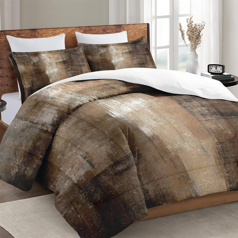 Ombre Brown Grey King Size Comforter Set with 2 Pillowcases for All Ages gallery