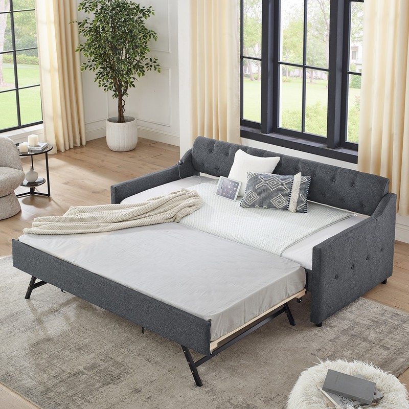 Twin Size Upholstered DayBed w/Pull Out Trundle, Queen Size Sleeper Sofa Bed gallery