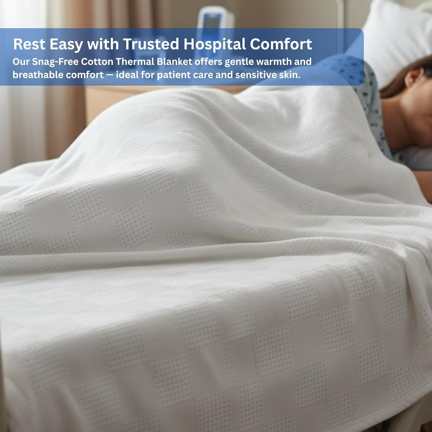 Hospital Thermal Blanket Throw Snag Free | 100% Cotton | Twin 66" x 90" | White gallery