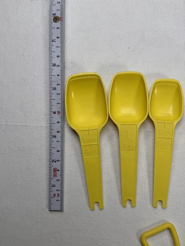 Vintage Tupperware 6pc Yellow Measuring Spoons Set, Nesting, Marked 1 tbsp-1/8 gallery