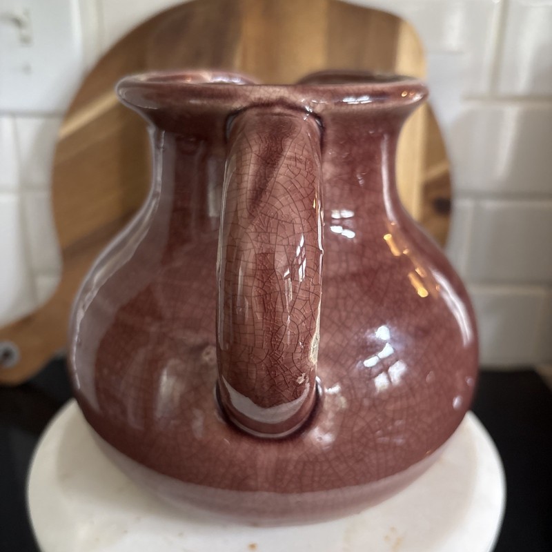 POTTERY BARN Mira Ceramic Small Rustic Brown Vase Pitcher Jug 6”H x 6.5”W gallery