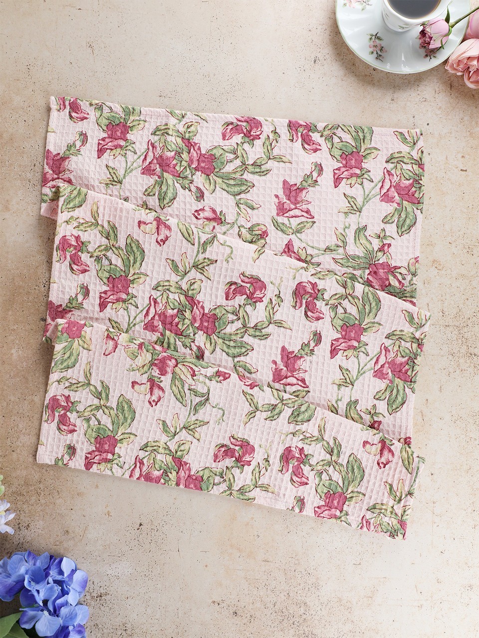 April Cornell Sweet Pea Floral Patchwork Tea Towel Bundle Set of 3 Pink & Green gallery