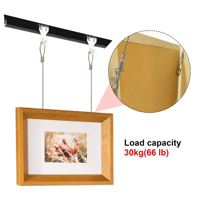 Picture Hanging System 3ft Cable 66lb Load Adjustable Hooks 14 Pack Silver gallery