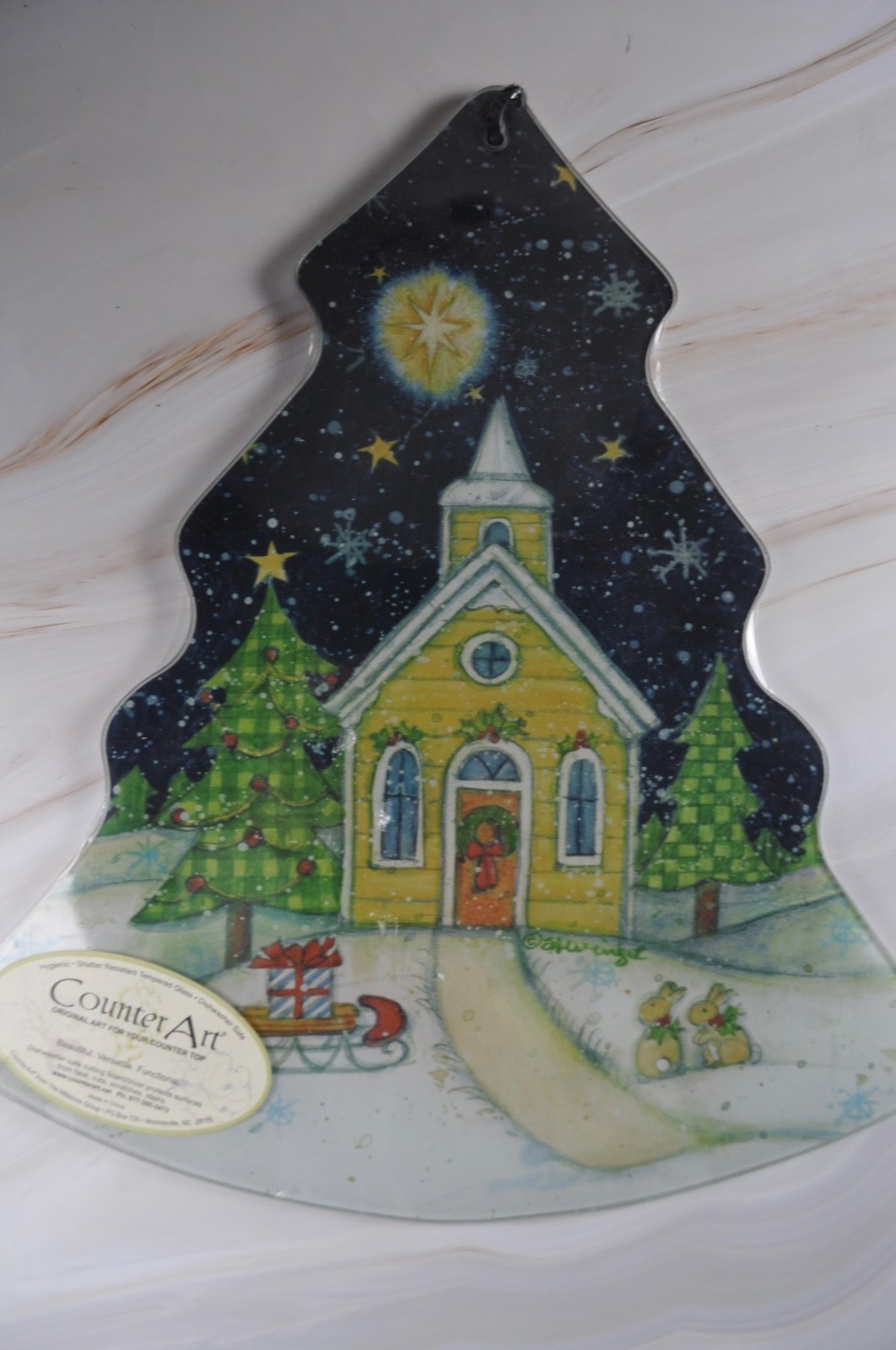 Counter Art Tempered Glass Cutting Board Tree Shaped w/ Silent Night NEW gallery