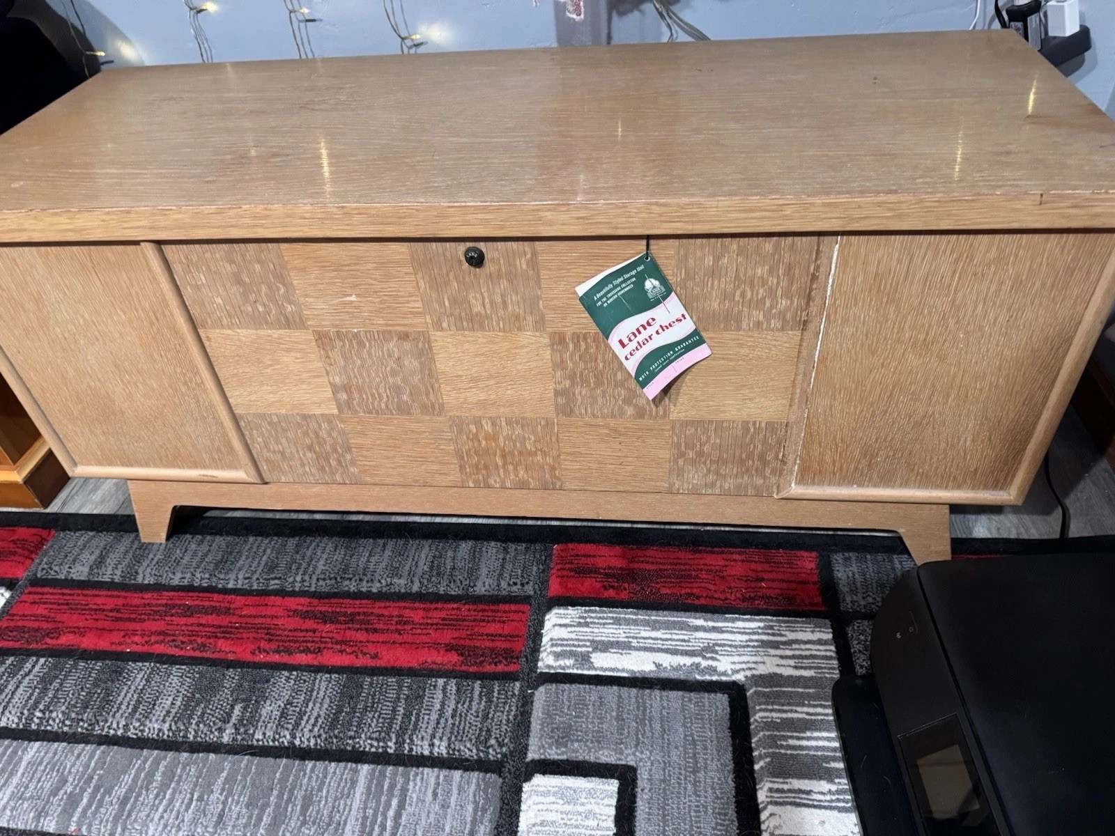 Lane Cedar Chest Checkerboard Pattern LOCK REMOVED, Tray Insert Mid Century Mode gallery