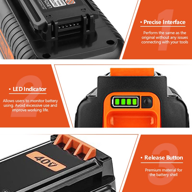 40 Volt For Black & Decker 40V 5.0Ah MAX Lithium Battery LBX36 LBX2040 LBXR36 US gallery