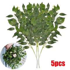 5pcs Artificial Italian Ruscus Greenery Stems 22” Faux Green Leaf Bouquet Decor
