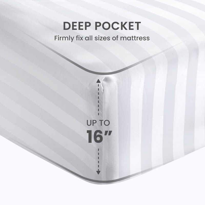 SLEEP ZONE Striped Cooling Sheets Set King Size - Fitted Flat Sheet & Pillowcase gallery