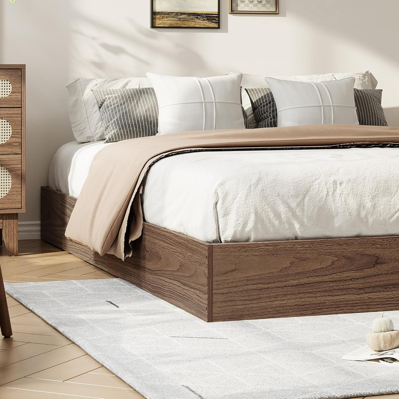 Queen Size Solid Wood Platform Bed, Modern Minimalist Floor-Standing Design with gallery