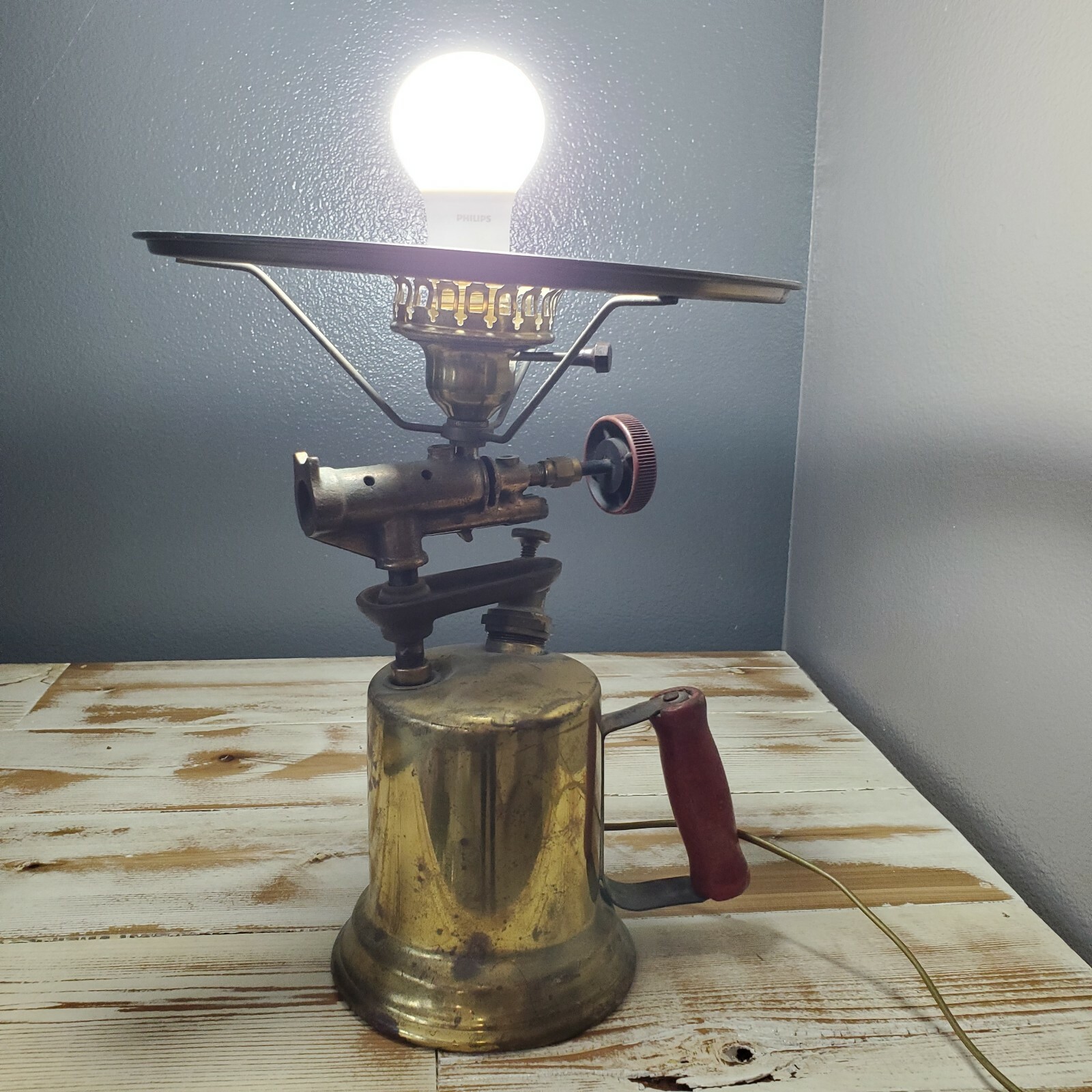 Unique Vintage Steampunk Blow Torch Electric Lamp Light Works 13" Base No Shade gallery