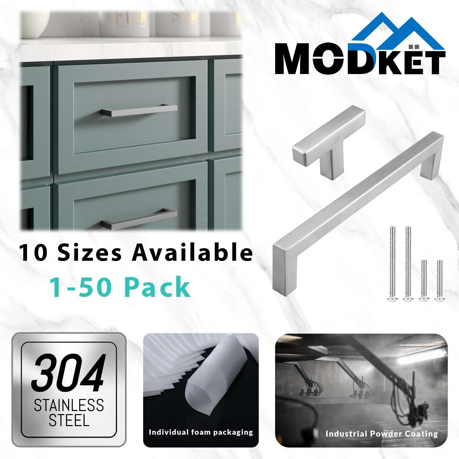 Square Brushed Nickel Cabinet Handles Pulls Knobs Kitchen Bath Stainless Steel gallery