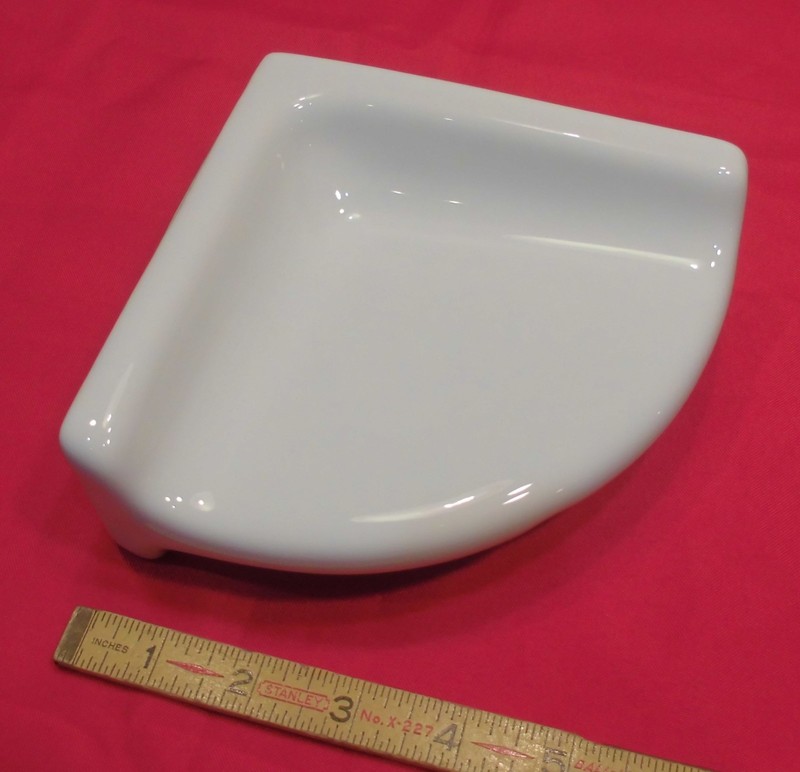 Brilliant Glossy White: Small Corner Bath-Shower Soap Dish-Tray-Shelf 6" Ceramic gallery