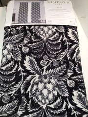 STUDIO 9 Curtain panels Aretha Chenille Black white 37 x 84 Botanical Print