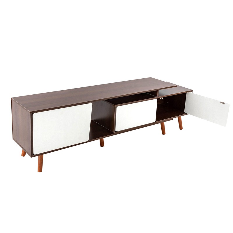 Large-capacity TV Stand Adjustable Shelves With 3 Compartments White, Walnut gallery
