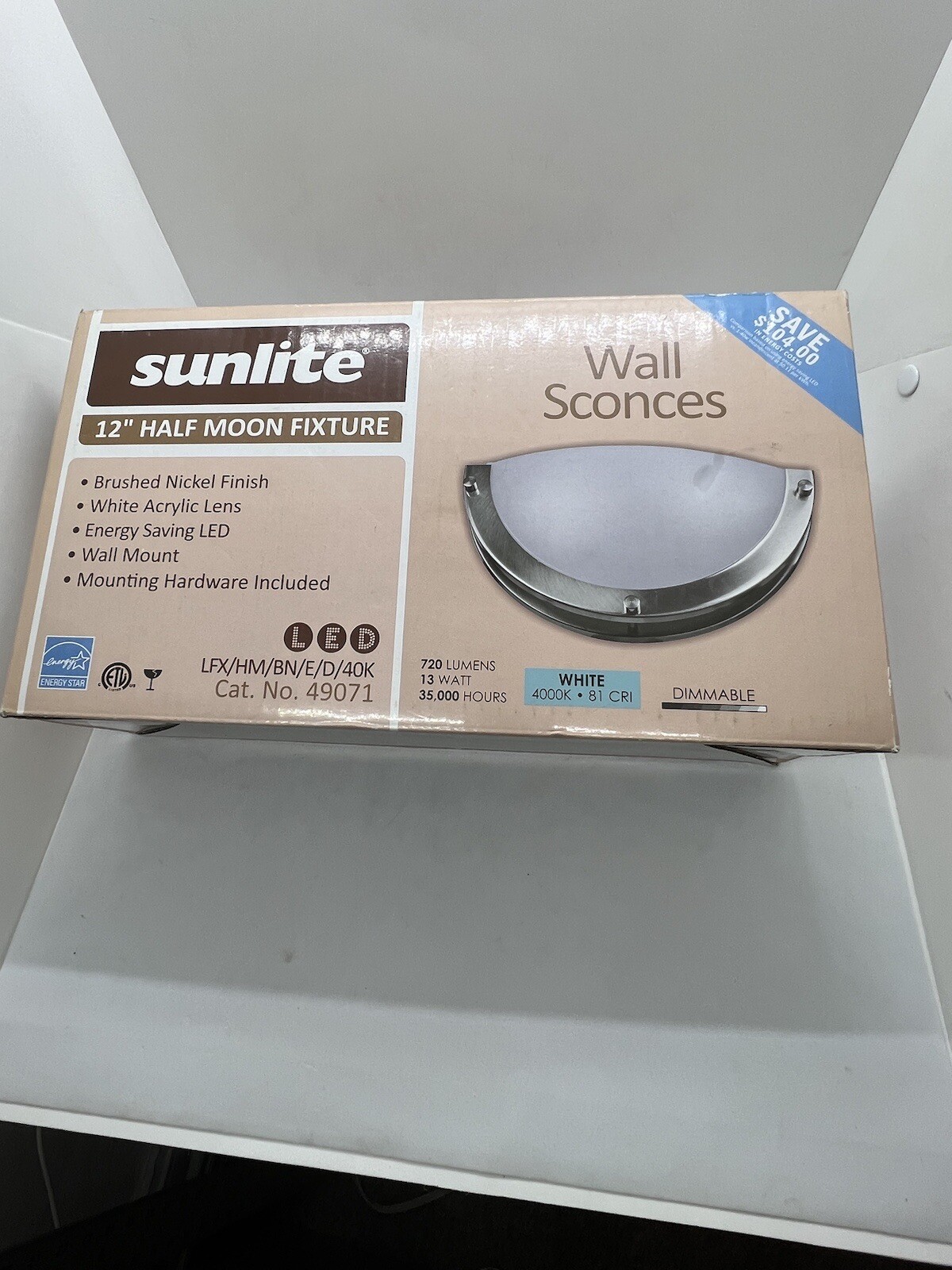 Sunlite 12" Half Moon Dimmable LED 49071 White Acrylic Lens Energy Star gallery