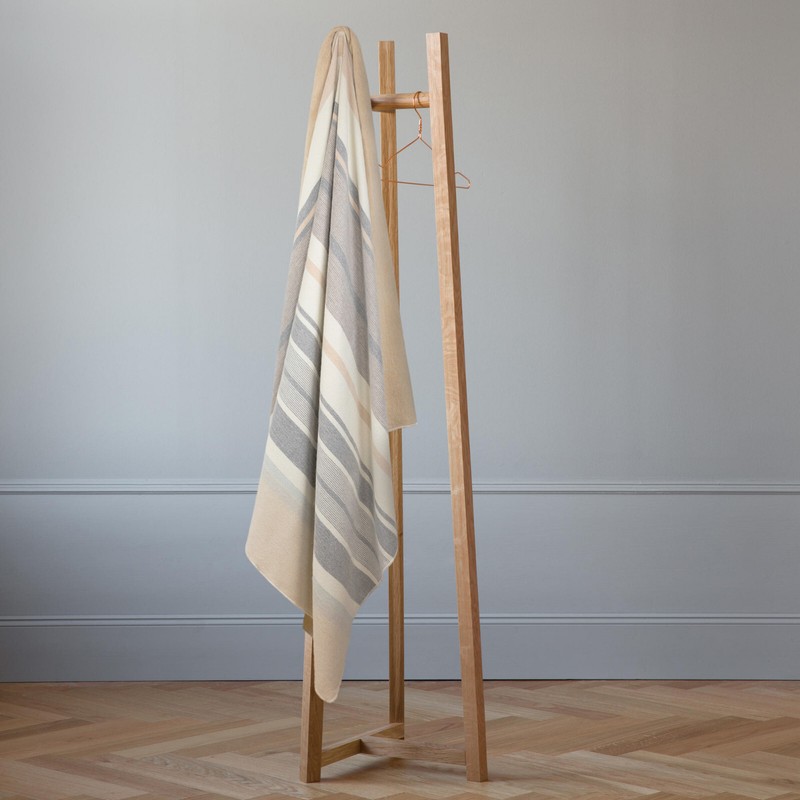 SOFT & WARM STRIPED ALPACA WOOL BLANKET QUEEN PLUS BED THROW EARTH SAND COLORS gallery