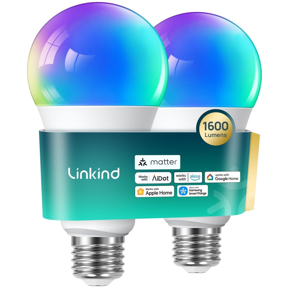 Linkind Matter Smart RGBTW Bulb,1600LM 100W Smart Light Bulbs, Work with Alex...
