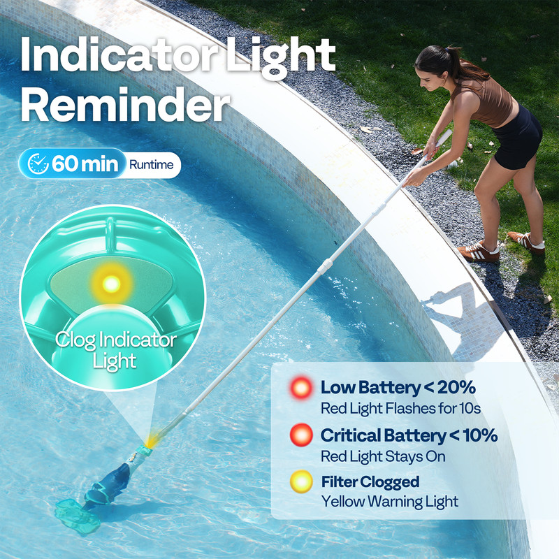 Cordless Rechargeable Pool Vacuum Handheld Cleaner w/ Telescopic Pole 60min IPX8 gallery