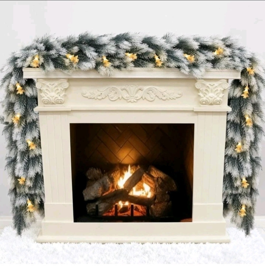 9-Ft Battery Operated Lighted Christmas Garland w White Tips, Indoor Outdoor gallery