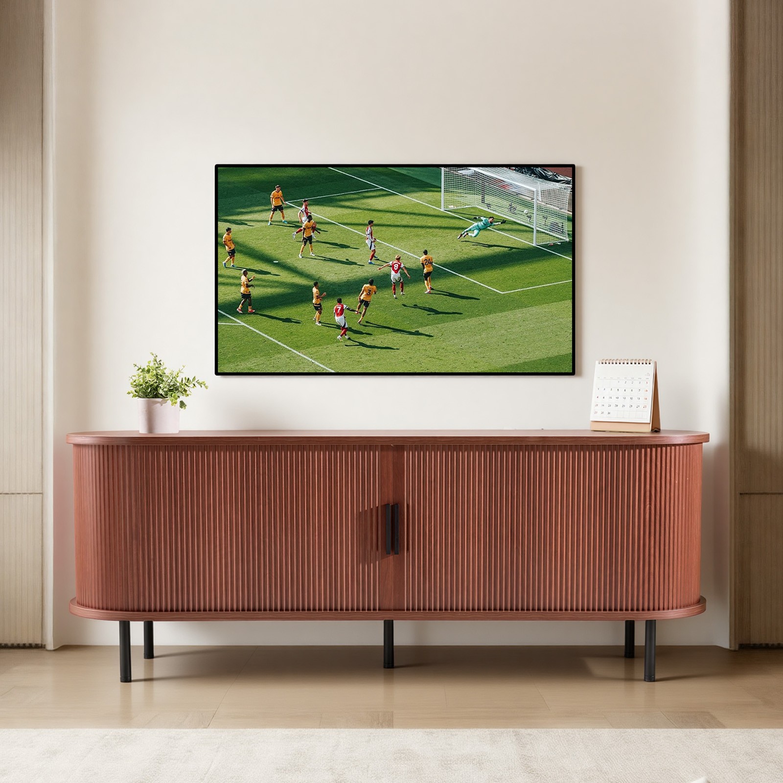 VEVOR TV Stand Boho Entertainment Center for TVs up to 65 in 350 lbs Brown gallery