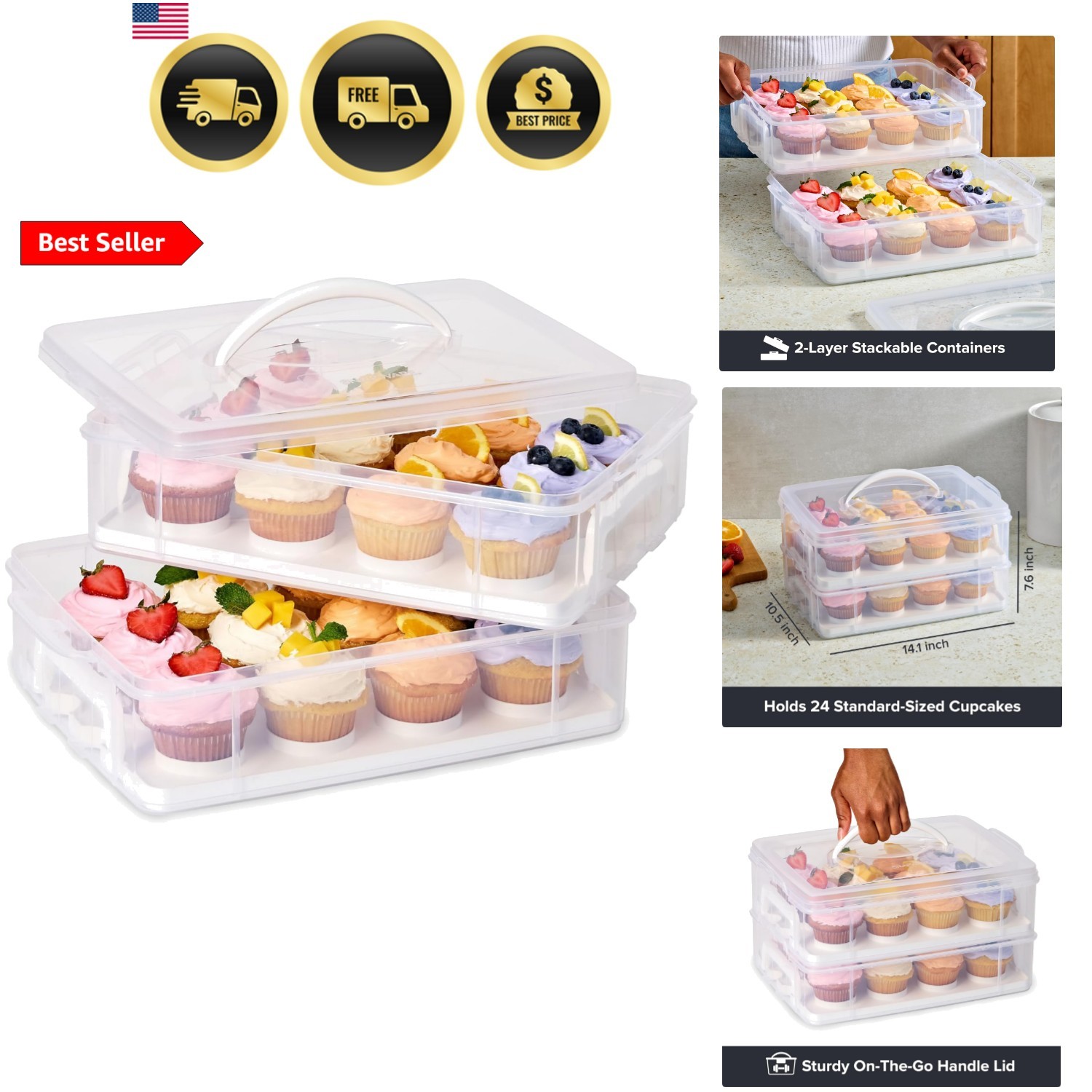 2-Layer, 24 Cupcakes Plastic Detachable Cupcake Carrier Storage Container Wit... gallery