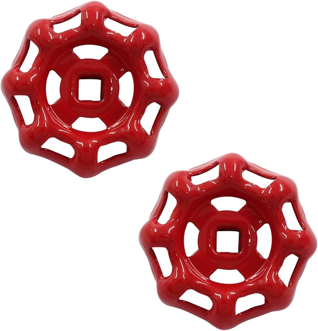 2Pcs Red Round Wheel Handle Hose Bib 6x6mm Iron Outside 6x6mm, gallery
