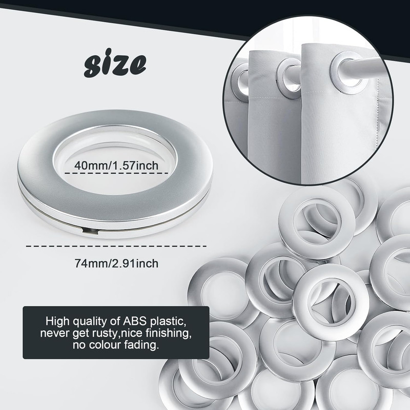 16PCS Curtain Grommets - Round Plastic Eyelet Rings, Inner Diameter 1-9/16 inch, gallery
