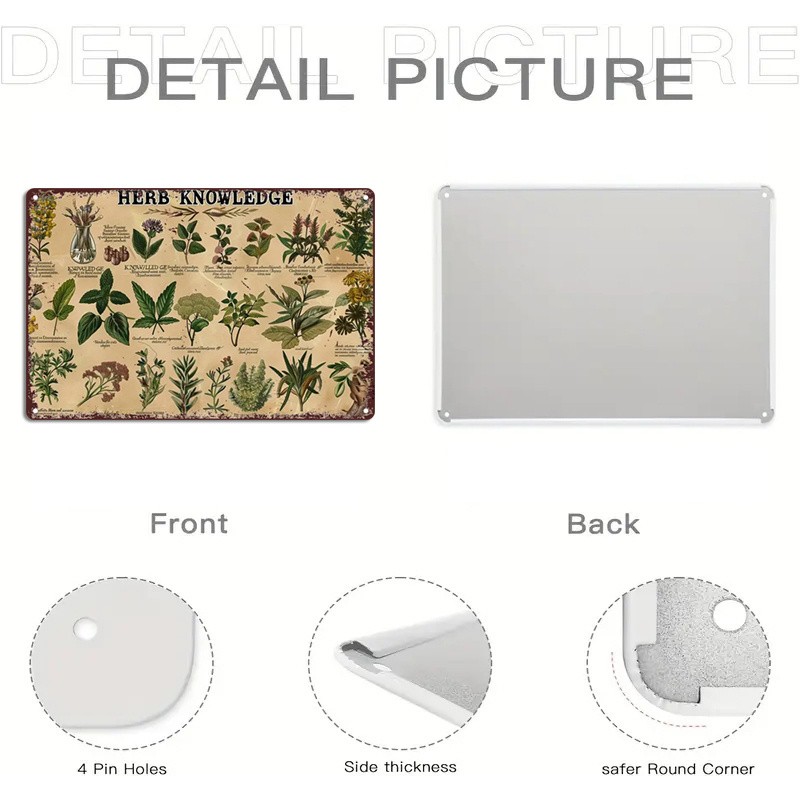 Vintage Herb Knowledge Metal Sign Botanical Wall Art Kitchen Garden Herbal Decor gallery
