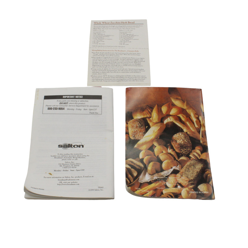 Genuine Breadman TR-845 Bread Maker Recipe User Instruction Manual Guide Book gallery