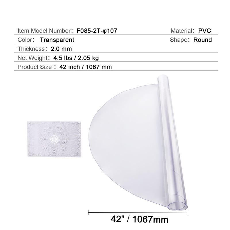 PVC Table Protector 42 Inch Round Clear Plastic Desk Protector 2.0mm Thick gallery