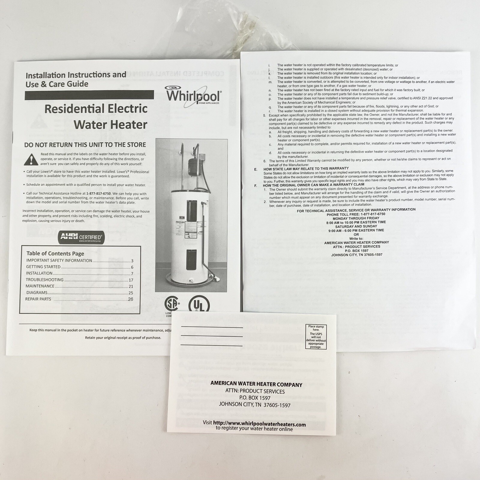 Whirlpool Electric Water Heater Installation Instructions Use Care Guide Manual gallery