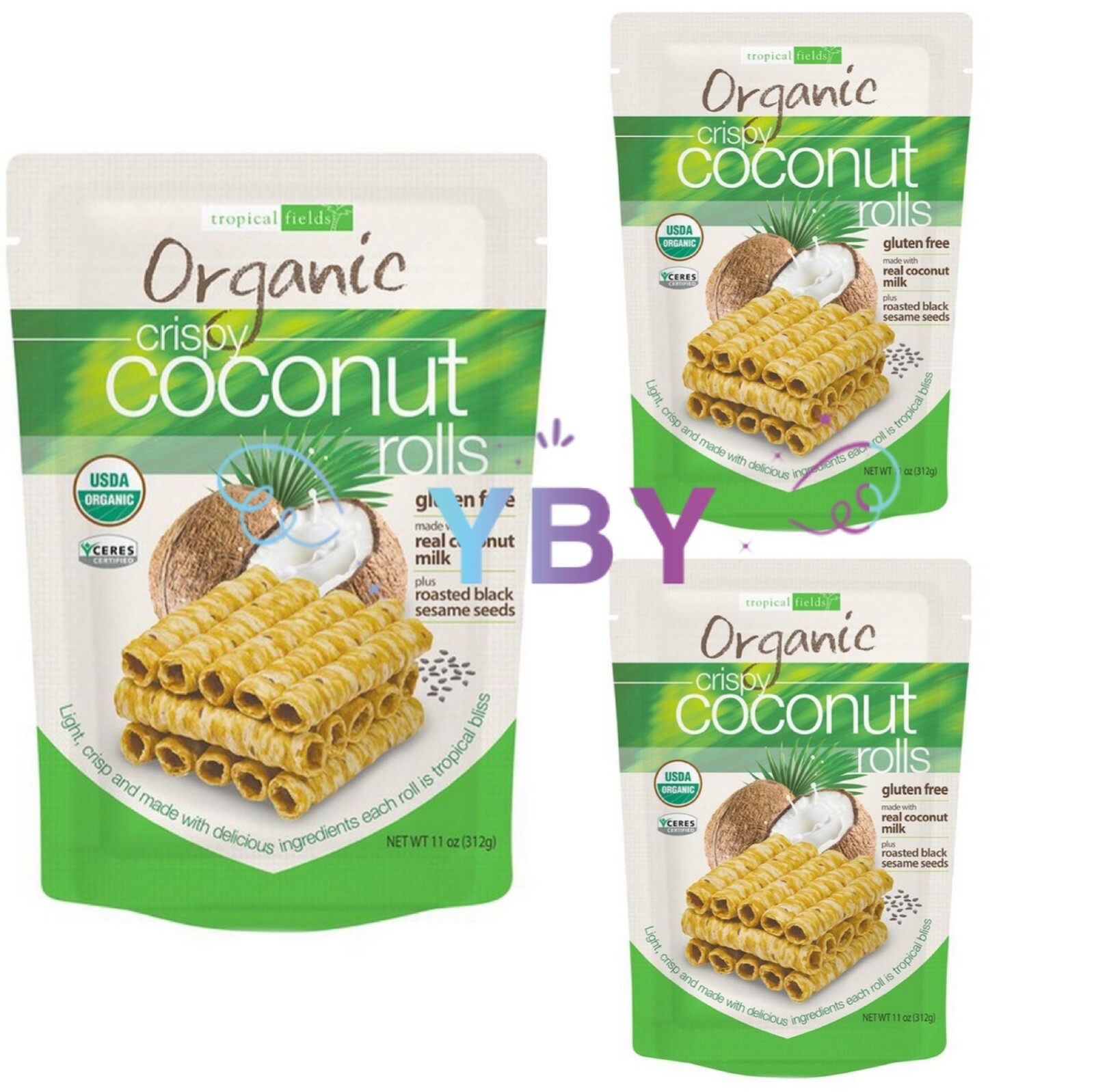 3 Packs Tropical Fields Organic Crispy Coconut Rolls 11 oz Each Pack gallery