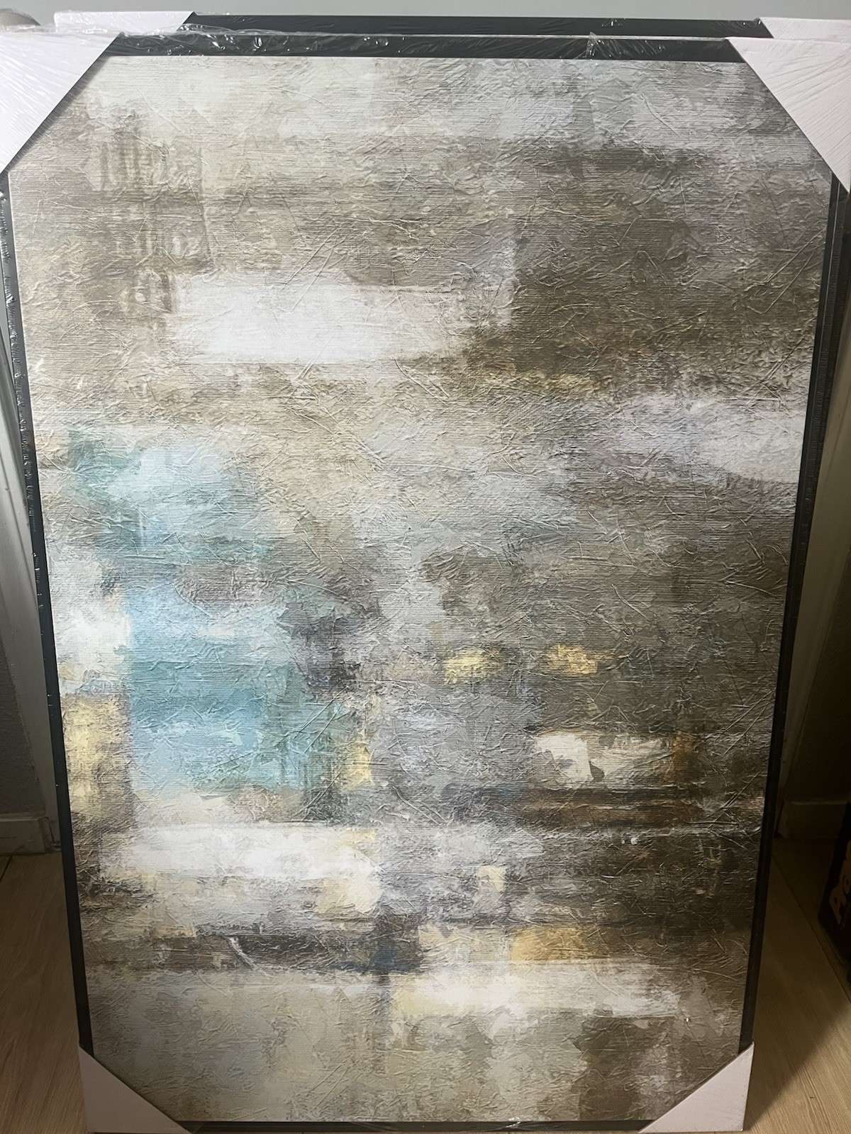 Framed Abstract Art Print, Vertical Wall Decor, Gray Blue Beige White 2-piece gallery